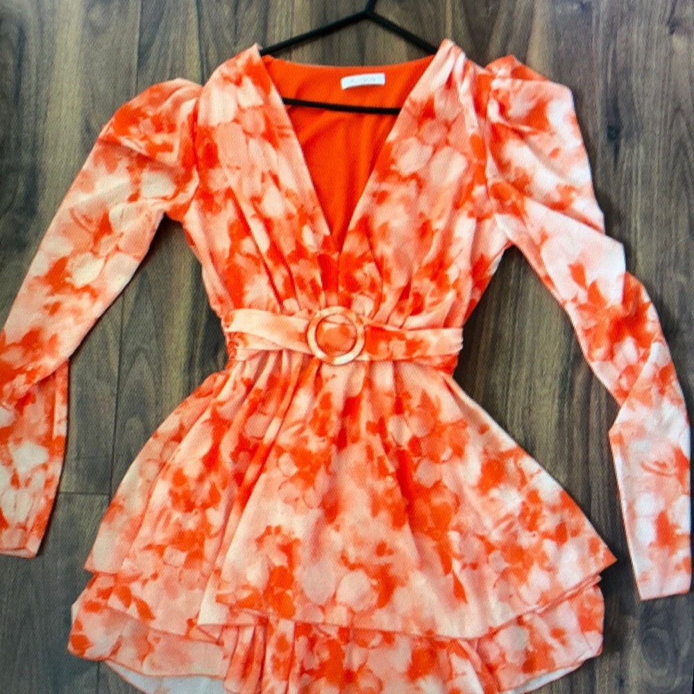 Orange Floral Long Sleeve Dress